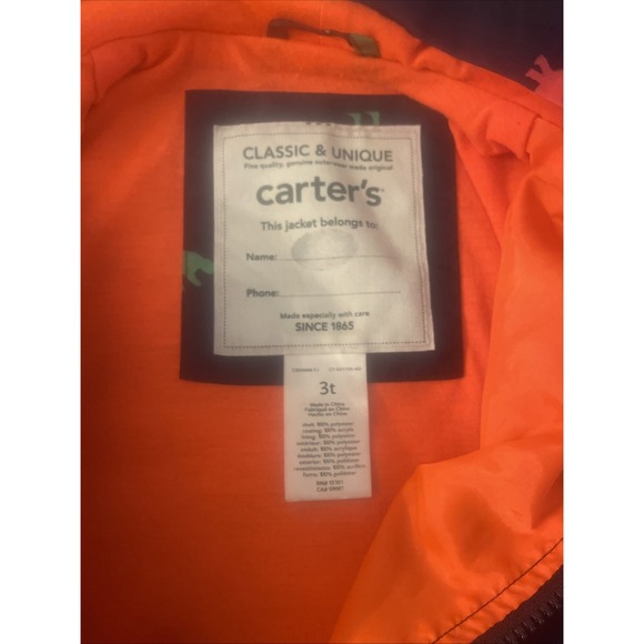 Carter's Classic Unique 3T Blue Dinosaur Rain jacket Hooded Coat Toddler Carters - Picture 7 of 12